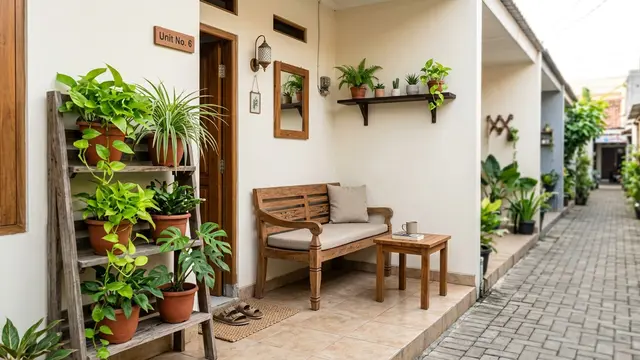7 Desain Teras Rumah Kontrakan Petak yang Rapi dan Tidak Sempit (AI Generated)