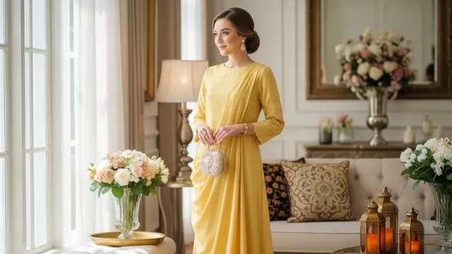 Ilustrasi Model Baju Wanita Warna Yellow Butter Tren Lebaran 2026/Gemini AI