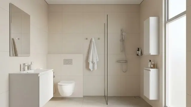 Kamar Mandi Kecil Modern dengan Permukaan Sederhana