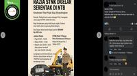 Gambar tangkapan layar poster berisi informasi razia pajak STNK di wilayah Nusa Tenggara Barat (NTB). (sumber: Facebook)