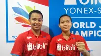 Ganda campuran Rehan Naufal Kusharjanto/Siti Fadia unjuk gigi pada Kejuaraan Dunia Junior 2017. (LIputan6.com/Switzy Sabandar)