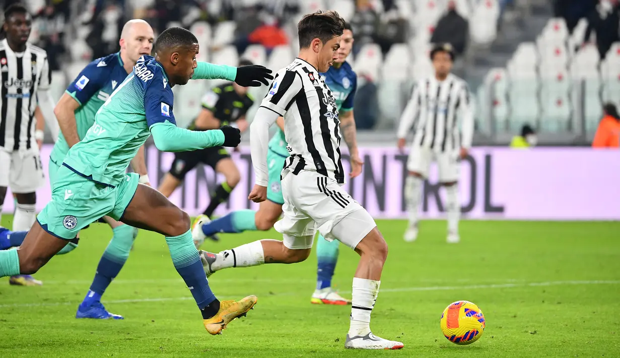 Paulo Dybala membuka keunggulan Juventus dengan golnya di menit 19. Weston McKennie menggandakan keunggulan sekaligus menegaskan kemenangan timnya dengan gol yang dia cetak di menit 79. (Fabio Ferrari/LaPresse via AP)