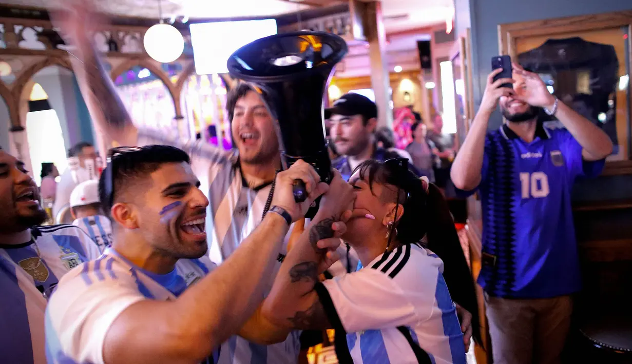 Argentina memastikan lolos ke final Copa America 2024 usai menundukkan Kanada dengan skor 2-0. (Kena Betancur/AFP)