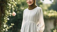 Tunik Putih Longgar dengan Celana Kulot Ringan/AI