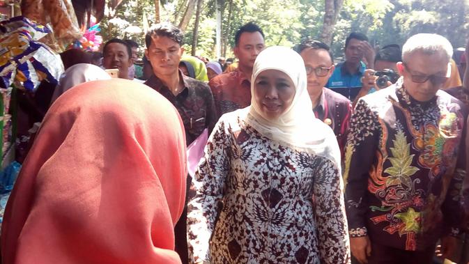 Gubernur Jawa Timur, Khofifah Indar Parawansa usai membuka jambore BUMDes di Boon Pring, Malang (Liputan6.com/Zainul Arifin)