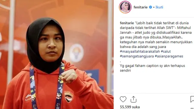 Unggahan Fenita Arie sebagai bentuk dukungan untuk Miftahul Jannah (Instagram/@fenitaarie)