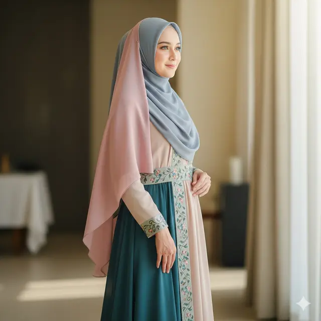 Maxi Dress Sifon dengan Aksen Brokat di Bagian Dada atau Pinggang