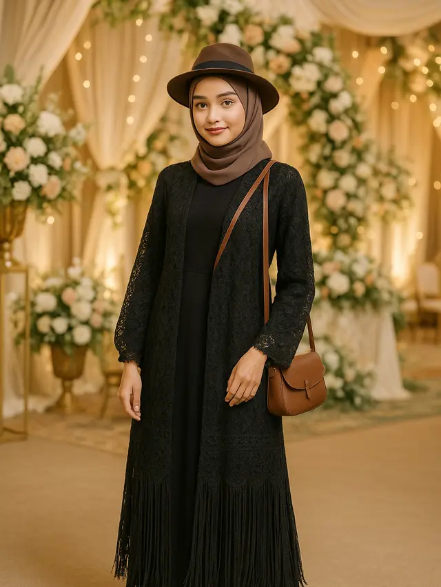 Model Cardigan Brokat Panjang untuk Kondangan