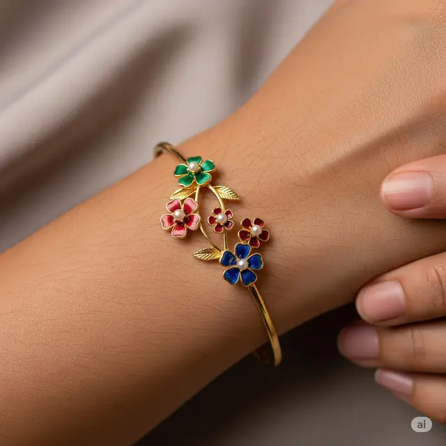 Adjustable Cuff Motif Floral