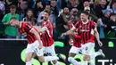 AC Milan membuka rangkaian pertandingan giornata 32 Serie A Liga Italia dengan kemenangan besar di markas Udinese. AC Milan menang telak empat gol tanpa balas dalam pertandingan tersebut. (Andrea Bressanutti/LaPresse via AP)