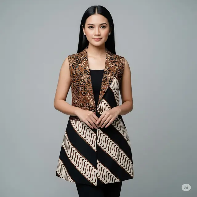 Outer Tanpa Lengan Motif Geometric untuk Tampilan Dinamis