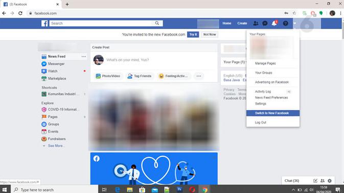 Cara aktifkan fitur dark mode di Facebook versi browser. (Liputan6.com/ Yuslianson)