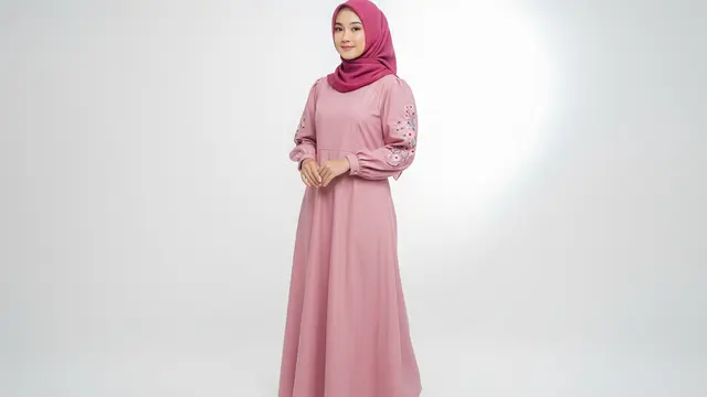 Gamis Katun Bordir Lengan Puff