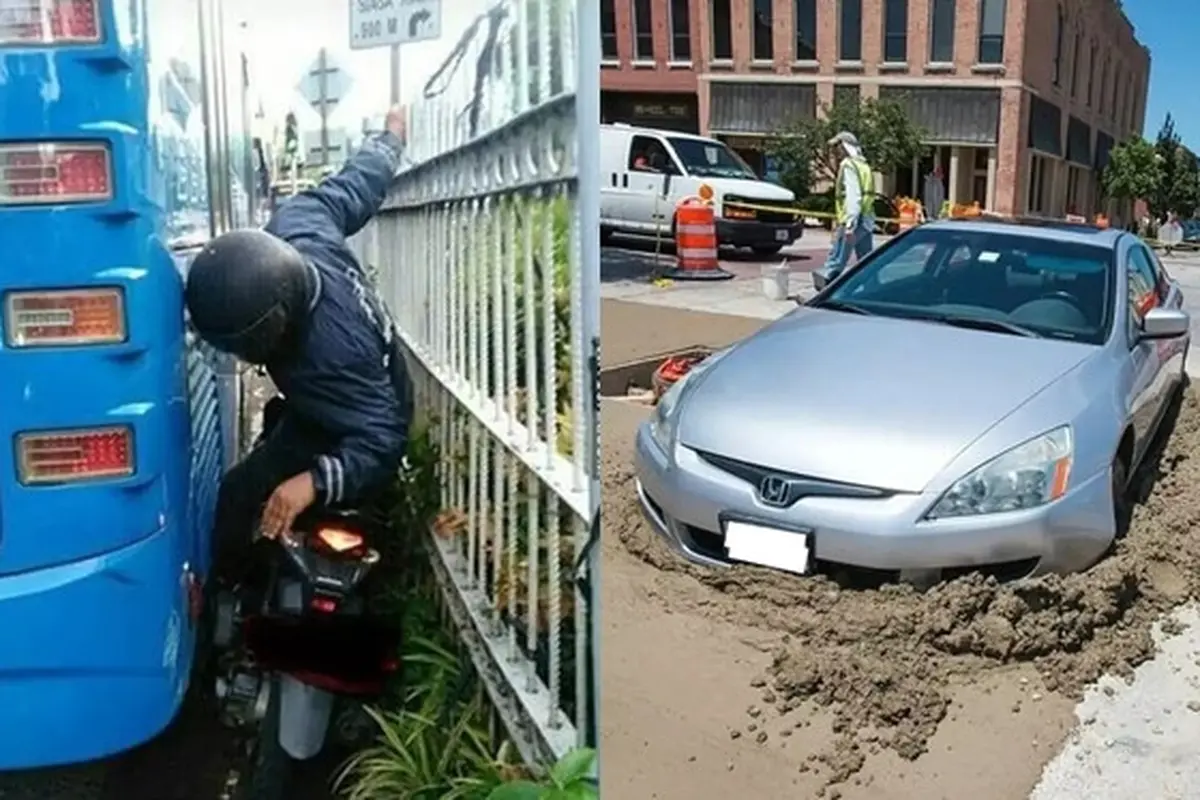 8 Momen Apes Kendaraan Terjebak di Jalan Sempit Hingga Dicor Semen Ini Kocak