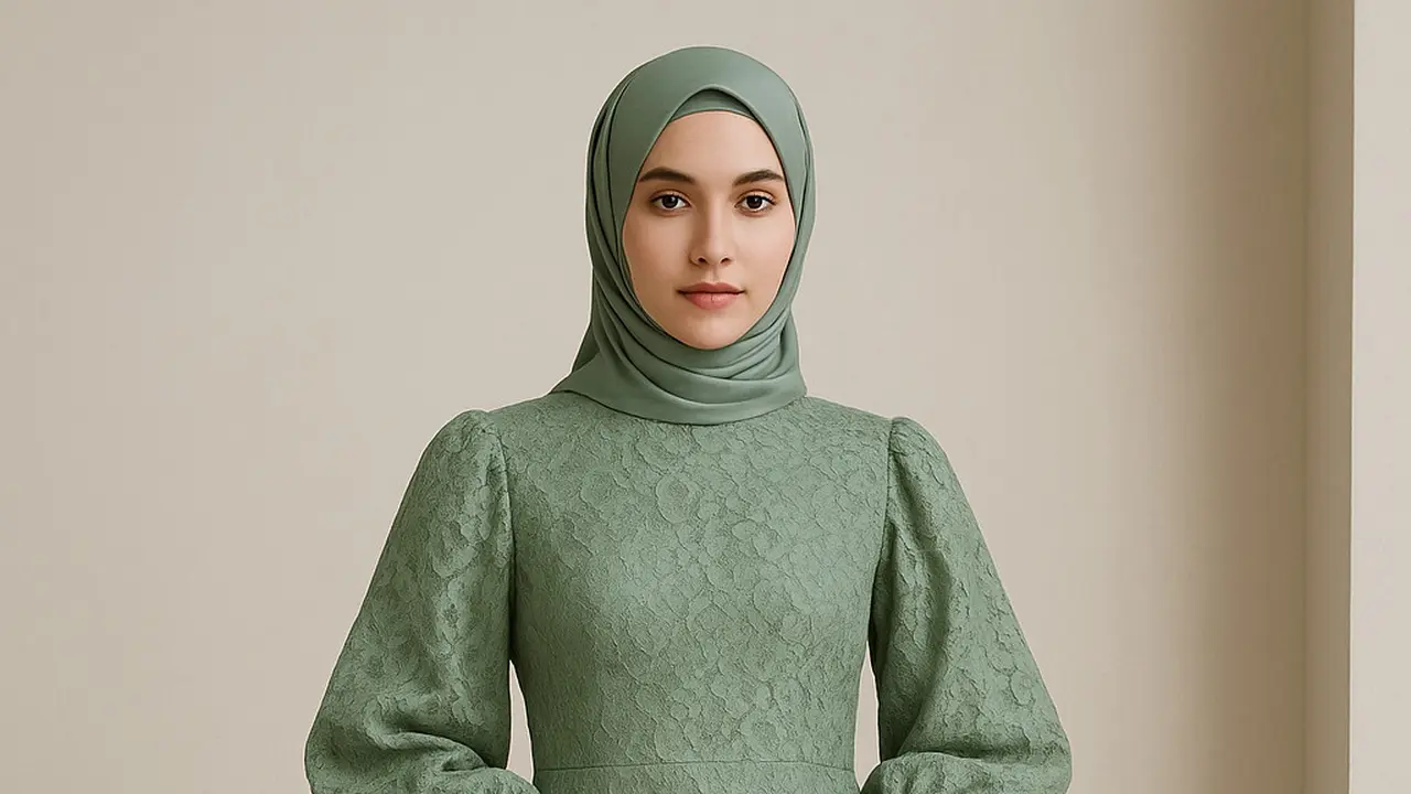 Gamis Brokat Full Body dengan Lengan Balon