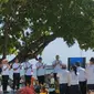 Gubernur DKI Jakarta Anies Baswedan meresmikan acara Jakarta Hajatan ke-495 di Kepulauan Seribu, Selasa (24/5/2022). Anies mengganti istilah Hari Ulang Tahun (HUT) Jakarta menjadi hajatan. (Liputan6.com/Winda Nelfira)