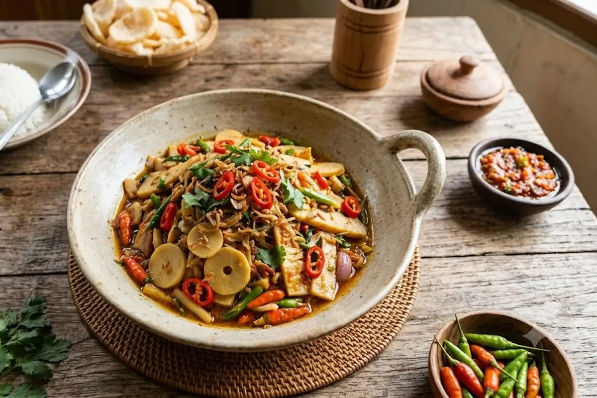 Ilustrasi Resep Tumis Rebung Pedas