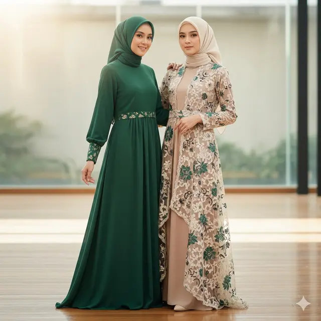 Maxi Dress Muslim Sifon Kombinasi Brokat Simple
