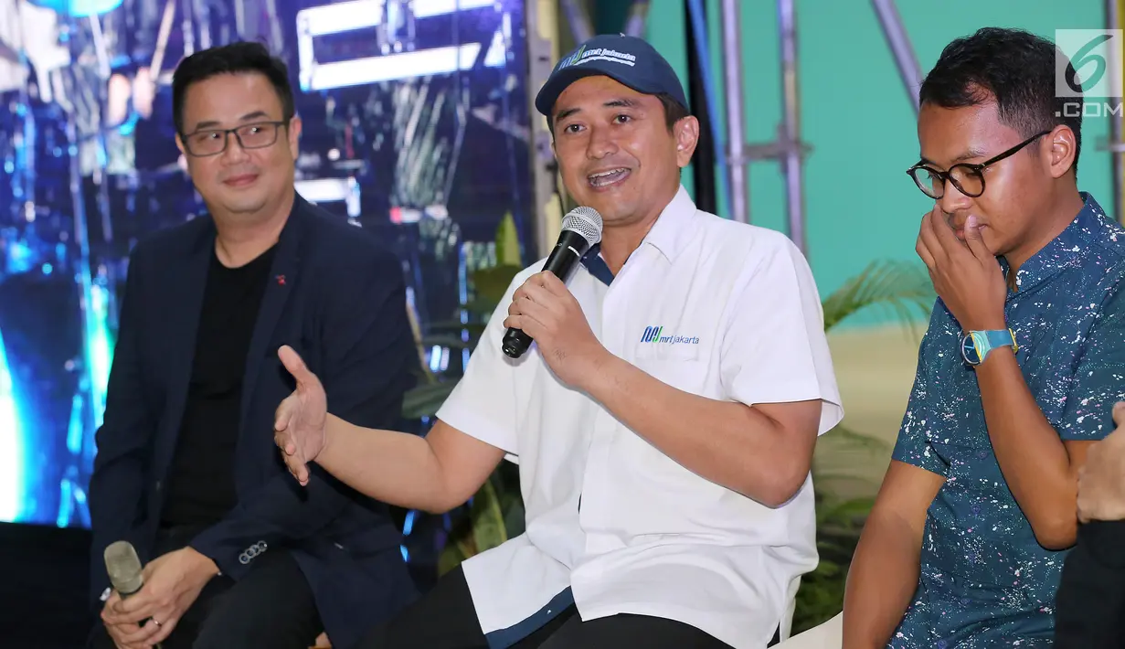 Corsec PT MRT Jakarta M. Kamaluddin memberi keterangan pers BrightspotMRKT 10 Year Anniversary di Distric 8 SCBD Jakarta, Selasa (17/9/2019). Brightspot merupakan platform untuk mendukung kreativitas anak muda dalam industri fashion hingga seni. (Liputan6.com/Fery Pradolo)