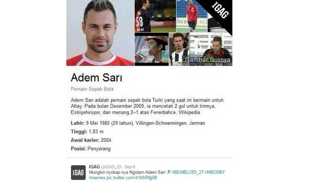 Pesepak Bola Adem Sari, Hebohkan Tweeple Karena Namanya yang Unik