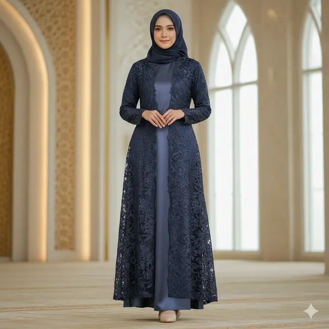 Model Gamis Brokat Cardigan untuk Tampil Anggun