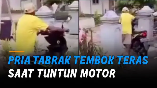 VIDEO: Tuntun Motor Matic yang Hidup, Pria Tabrak Tembok Teras