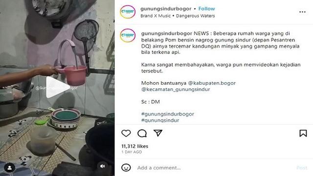 Air Sumur Warga di Gunung Sindur Diduga Tercemar BBM. (sumber: Instagram @gunungsindurbogor)