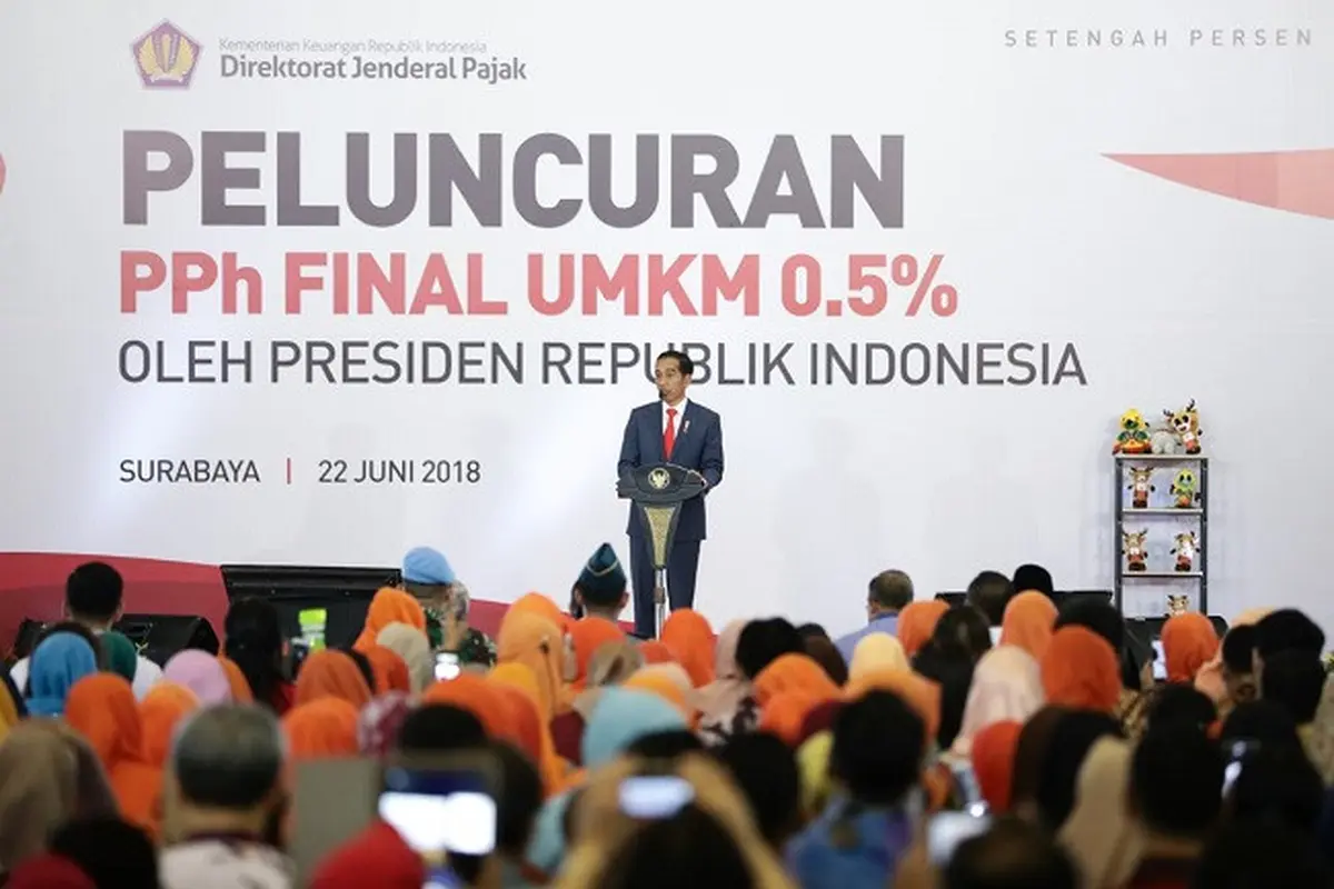 Presiden Jokowi meluncurkan tarif baru pajak UMKM 0,5 persen di Surabaya, Jawa Timur (Dok Foto: Humas Ditjen Pajak)