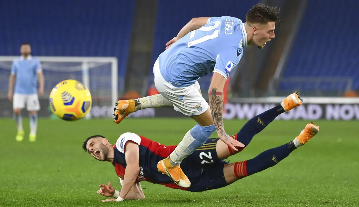 Hasil laga ini membuat Lazio menang enam kali berturut-turut dan naik ke urutan lima klasemen sementara dengan koleksi 40 poin. (Alfredo Falcone/Lapresse via AP)
