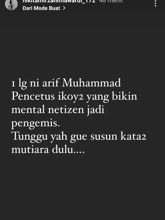 Unggahan Nikita Mirzani soal Ikoy-ikoy. (Foto: Instagram @nikitamirzanimawardi_172)