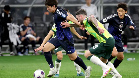 <p>Timnas Australia vs Jepang di kualifikasi Piala Dunia 2026, Kamis (5/6/2025). (AFP/Colin Murty)</p>