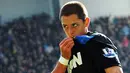 Selebrasi gol striker Manchester United asal Meksiko Javier Hernandez di laga lanjutan EPL melawan Stoke City di Britannia Stadium, 24 Oktober 2010. MU unggul 2-1. AFP PHOTO / Adrian Dennis