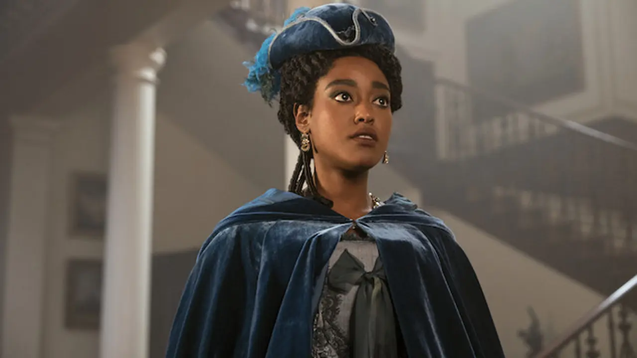 Arsema Thomas di Queen Charlotte: A Bridgerton Story. (Nick Wall/Netflix © 2023)
