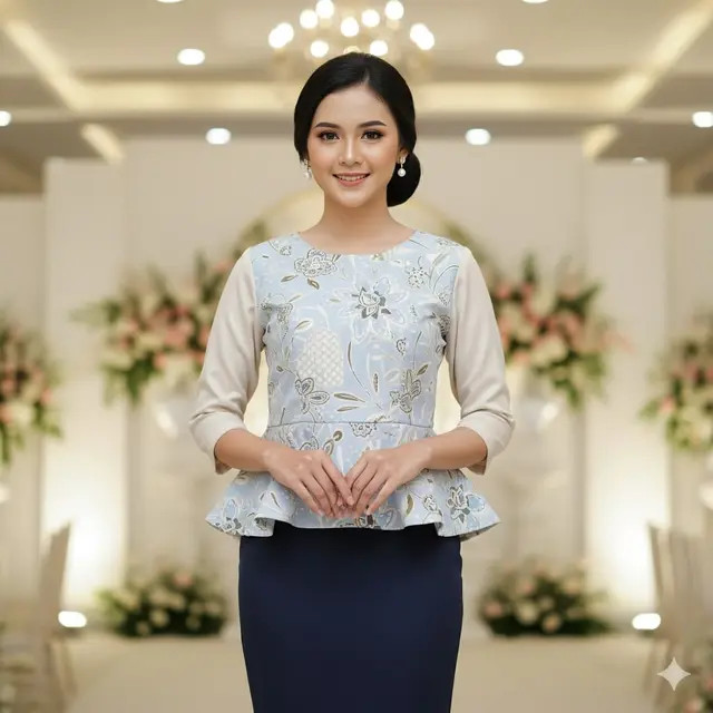 Blouse Batik Wanita Model Peplum Kombinasi Kain Polos untuk Kondangan