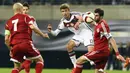 PERINGKAT II -  Gelandang serang Jerman, Thomas Muller berada pada peringkat kedua deretan pencetak gol terbanyak pada kualifikasi Piala Eropa 2016 dengan sembilan gol dari sembilan pertandingan. (AFP Photo/Tobias Schwarz)