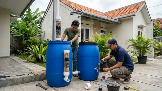 Ide Drum Plastik Bekas Jadi Bak Penampung Air Hujan