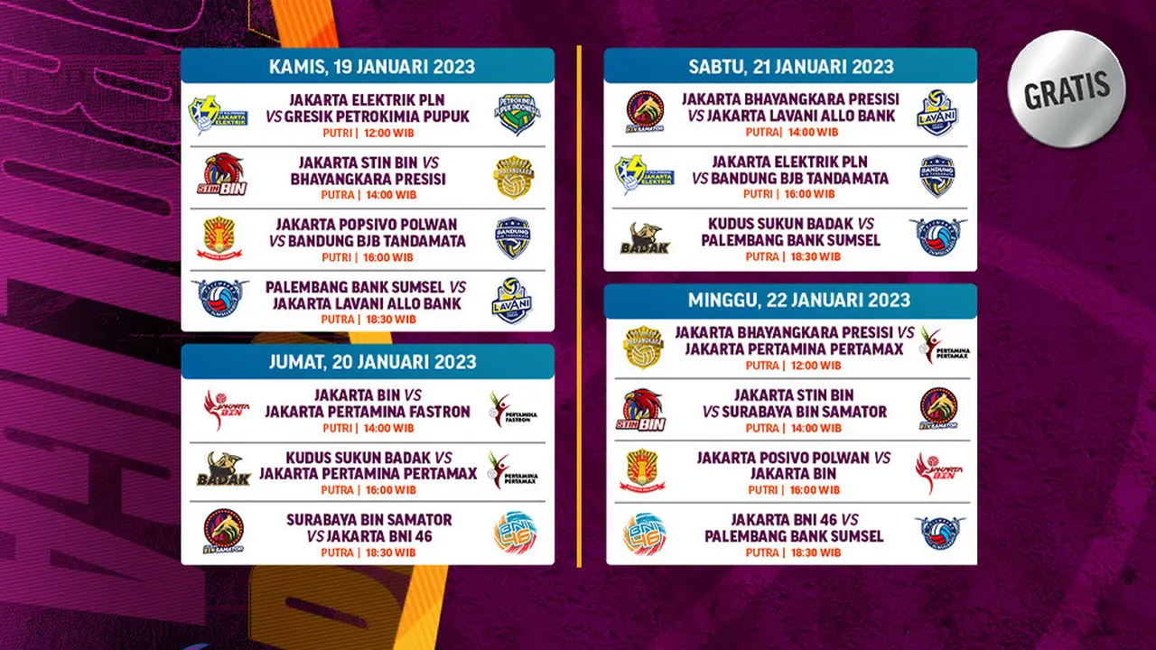 Jadwal dan Live Streaming Proliga 2023 Putaran Pertama Pekan Ketiga di Vidio, 19-22 Januari 2023