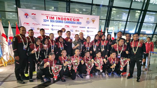Pemain timnas hoki Indoor Indonesia sudah tiba kembali di tanah air