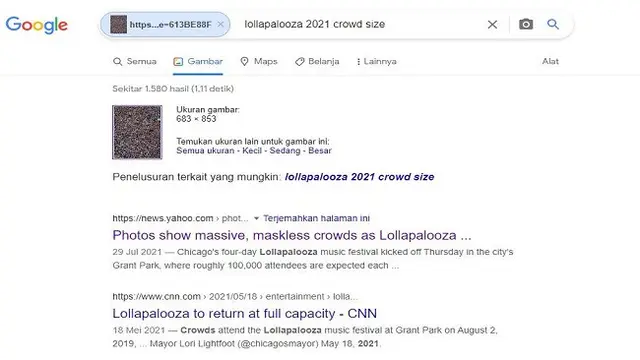Gambar Tangkapan Layar Penelusuran Foto Menggunakan Situs Google Reverse Images.