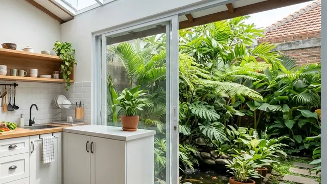 Dapur Minimalis Monokrom dengan Atap Skylight Parsial