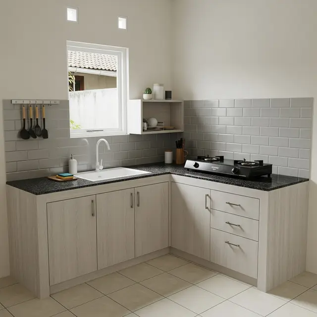9 Model Dapur Rumah Subsidi Tipe 30/60 dengan Layout Bentuk L, Desain Efisien