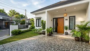 8 Model Teras dengan Lantai Batu Sikat yang Elegan, Anti Licin dan Menawan