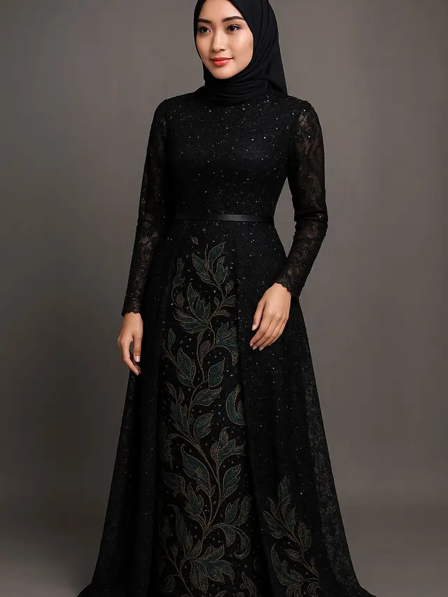 7 Model Long Dress Batik Kombinasi Brokat Lengan Panjang, Anggun dan Elegan di 2025