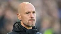 Manajer Manchester United Erik ten Hag dalam pertandingan Liga Inggris melawan Brighton &amp; Hove Albion di&nbsp;Stadion American Express Community, Jumat (5/5/2023) dini hari WIB. (Glyn KIRK / AFP)