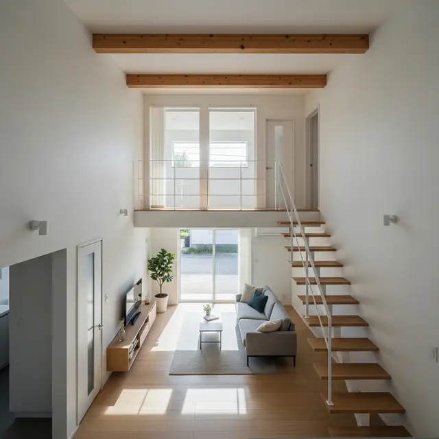 Model Rumah Kecil dengan Langit-langit Tinggi atau Bukaan Lebar (Image by Gemini AI)