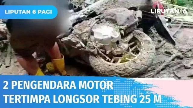 VIDEO: Lagi Berteduh, 2 Pengendara Motor Tertimpa Longsor Tebing Setinggi 25 Meter di Kudus