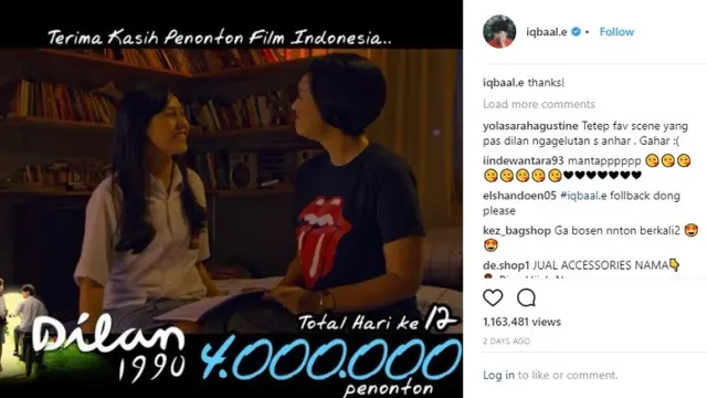 Iqbaal Ramadhan dianggap sukses memerankan karakter Dilan (Foto:Instagram/iqbaal.e)