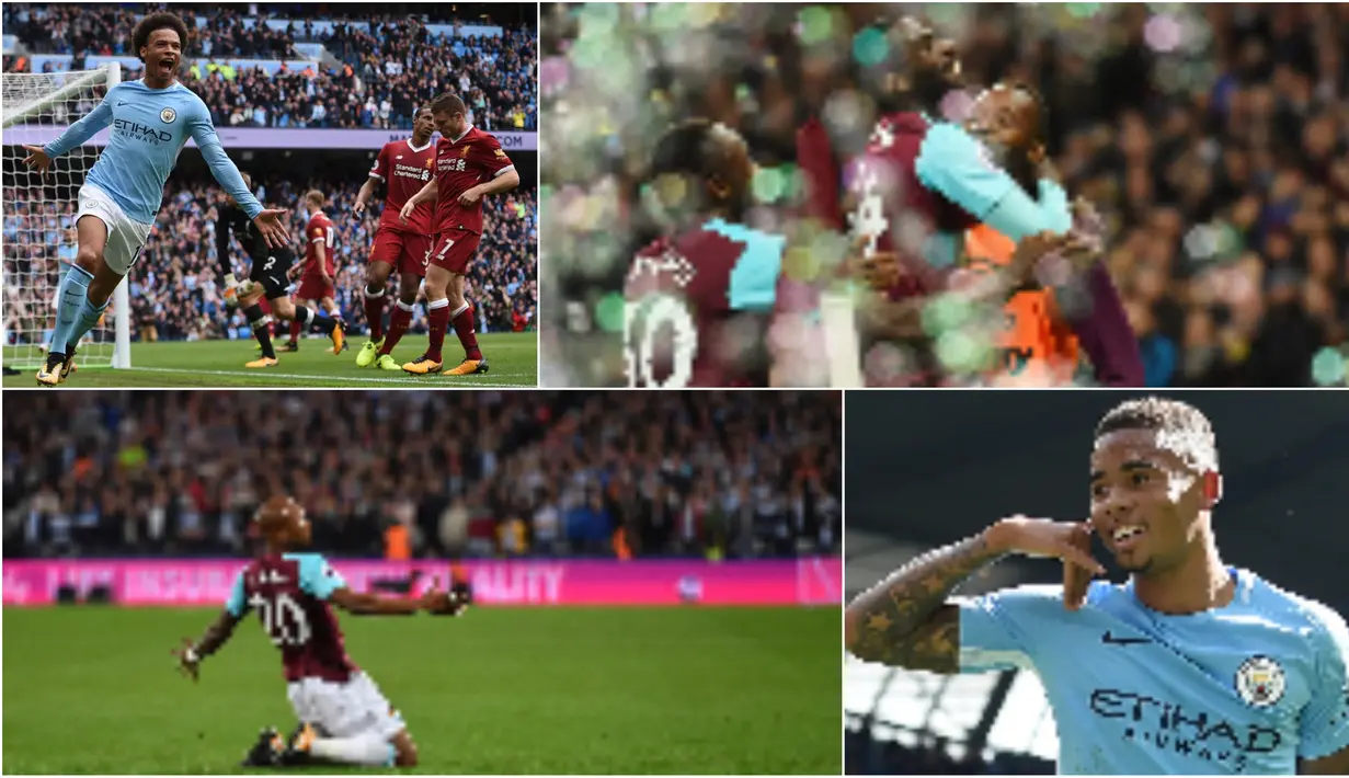 Berikut ini tujuh selebrasi terbaik Premier League 2017/2018 pekan keempat. Mulai dari selebrasi khas Leroy Sane hingga gaya telfon Gabriel Jesus. (Kolase foto-foto dari AFP)
