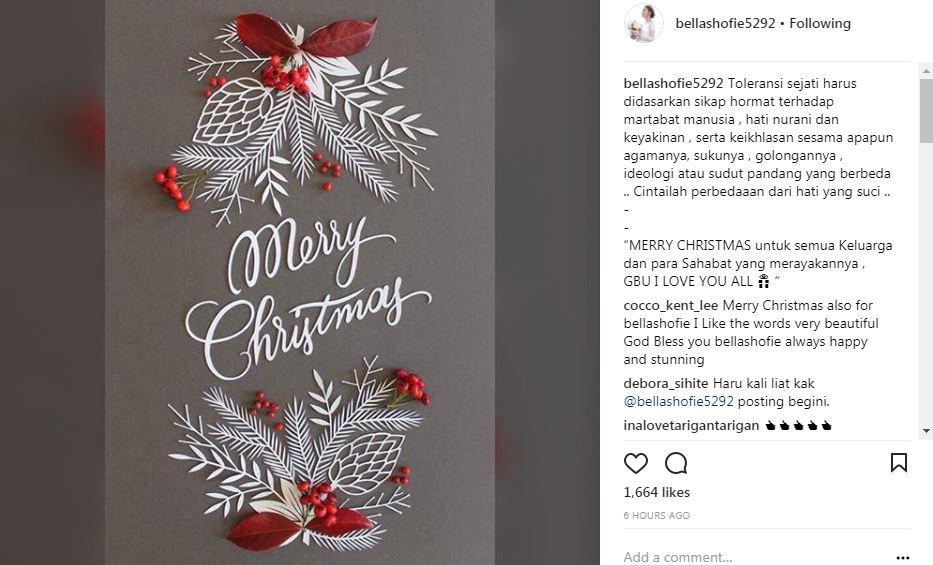 Bella Shofie dianggap cerdas karena menganjurkan publik menjujung tinggi nilai toleransi. [foto: instagram/bellashofie5292]