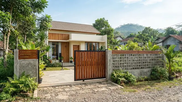 Model Gerbang Rumah Desa Modern yang Dipadukan Dengan Pagar Roste